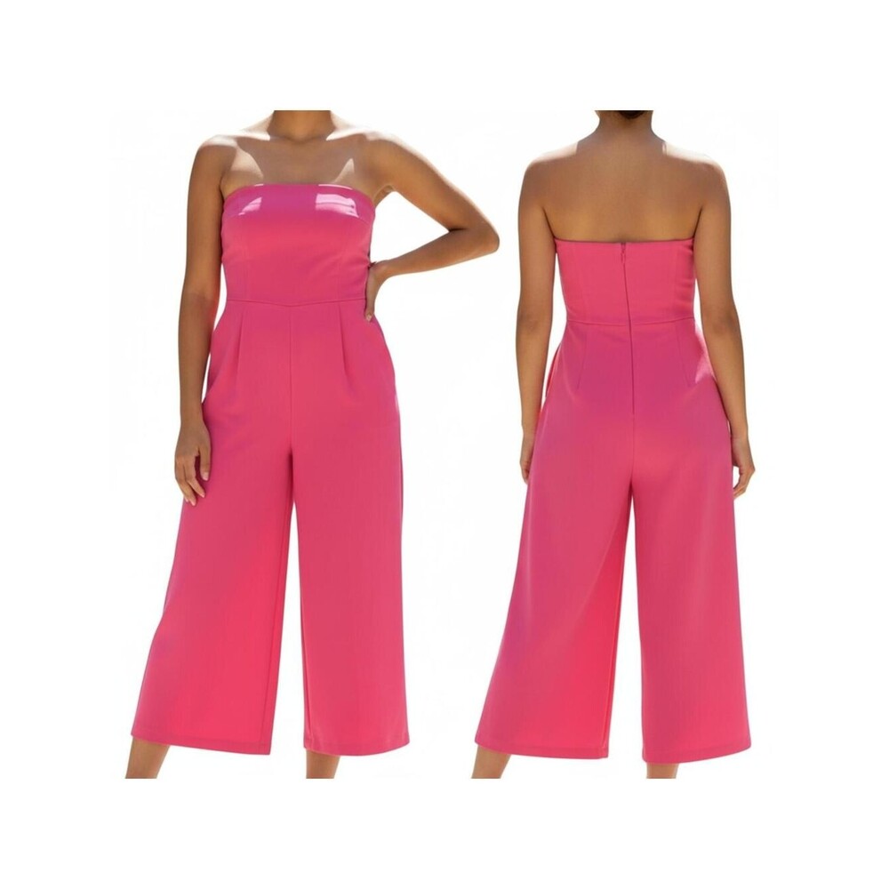 A New Day Pink Strapless Jumpsuit Culottes Wide Leg Pockets Career Party